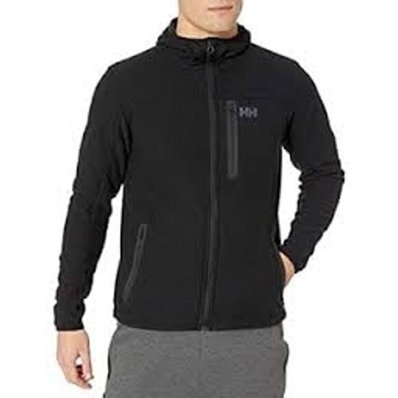 Helly Hansen Men's Vanir Fleece Jacket Full Zip black hooded sweater Size Medium - Picture 1 of 5